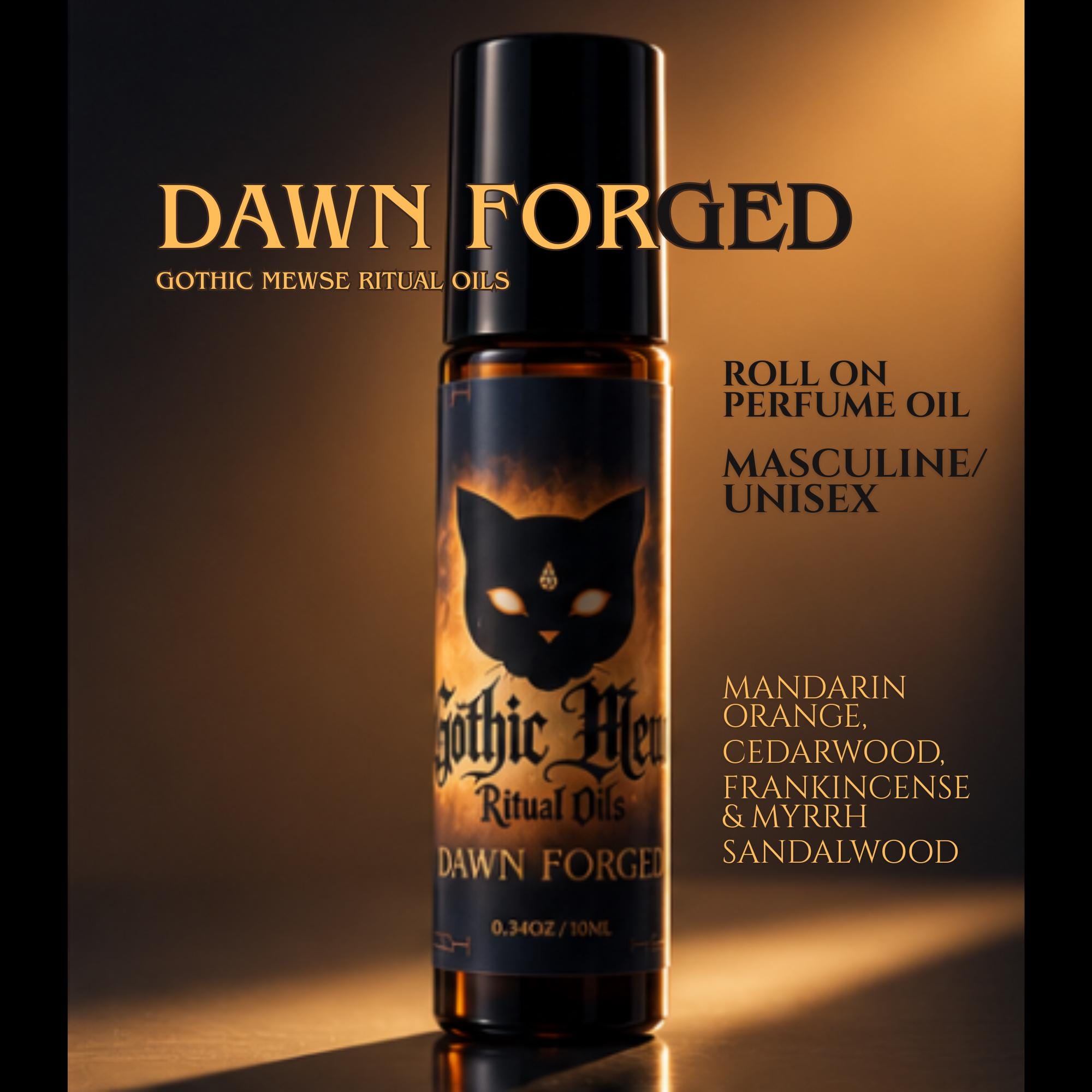 Dawn Forged roll-on perfume oil with mandarin, cedarwood, and frankincense notes