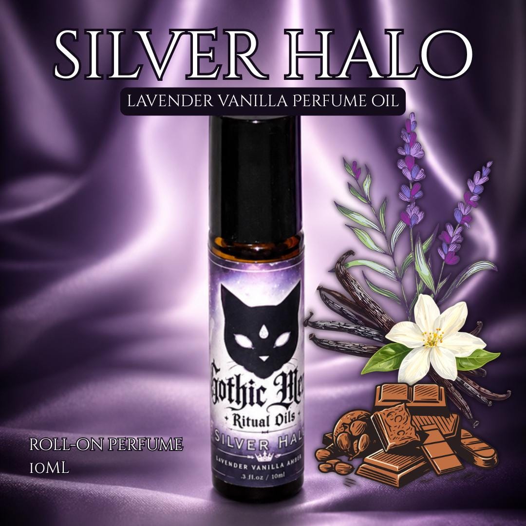 Silver Halo roll-on perfume oil with lavender, vanilla, and chocolate